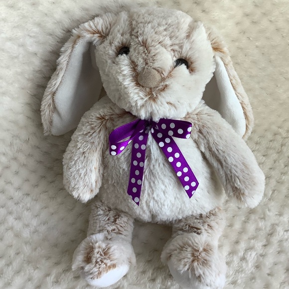 PURDYS Chocolatier Soft Plush Bunny Rabbit Stuffed Animal w Purple Polka Dot Bow - Picture 2 of 10